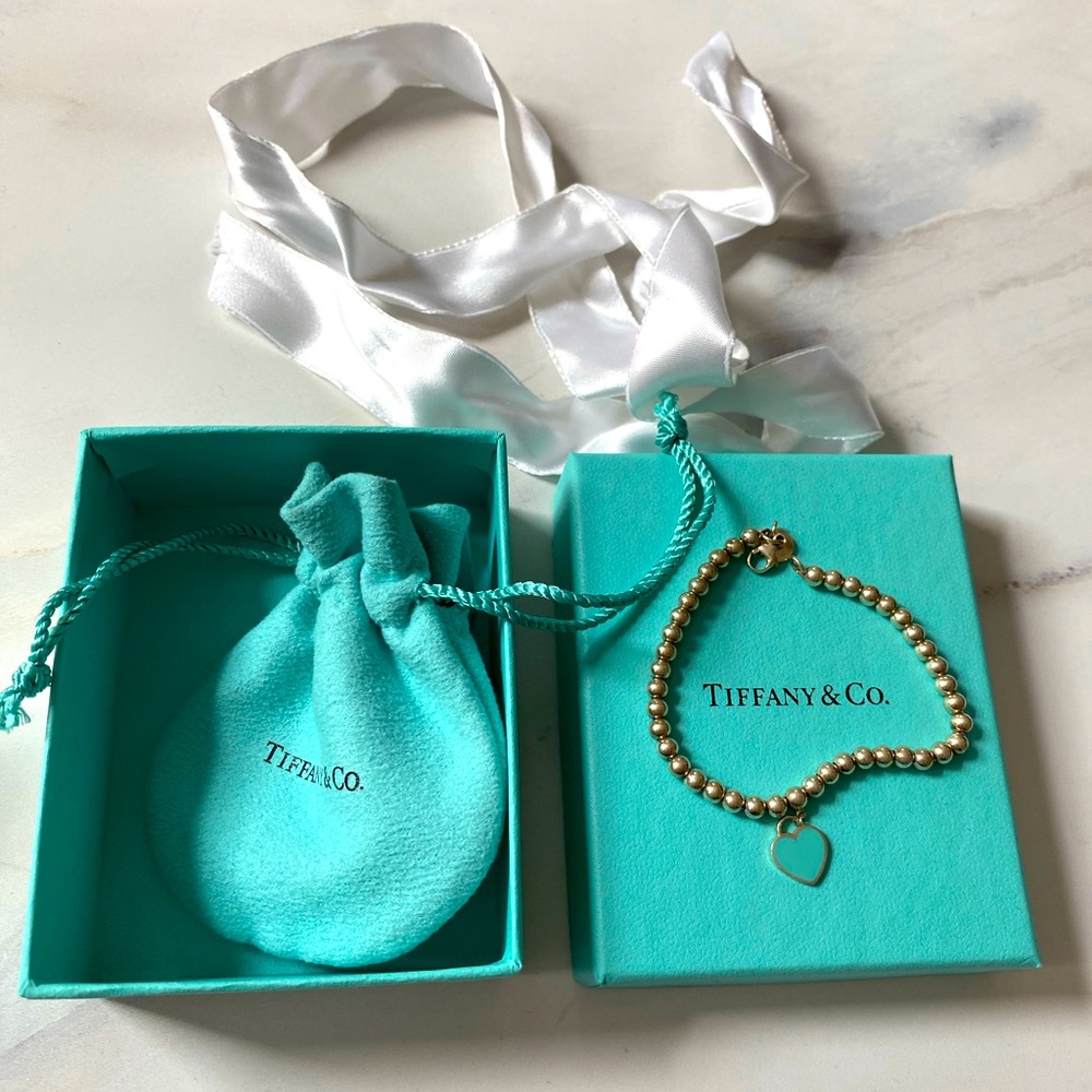Auth Tiffany Blue Heart Tag Bead Bracelet